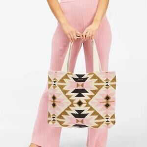 Billabong Happy Go Lucky Canvas Tote Bag Boho Aztec Print Large Shoulder Bag